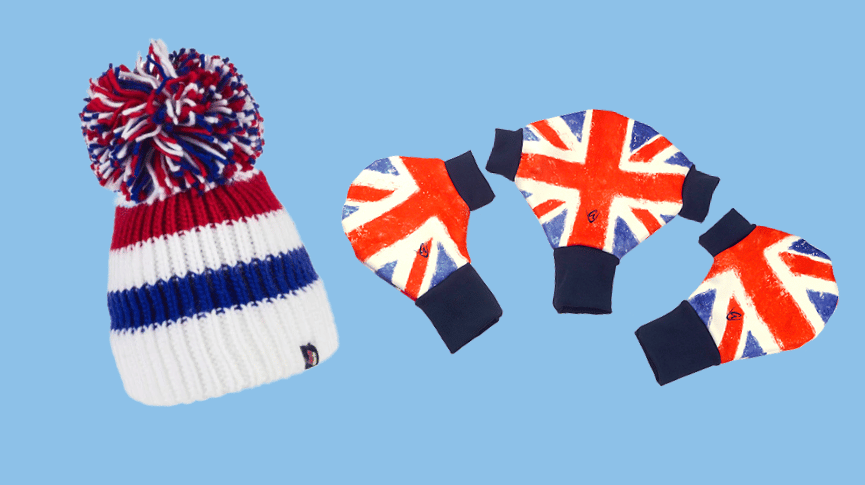 Red, white and blue BigBobbleHat and Godfrey pogies